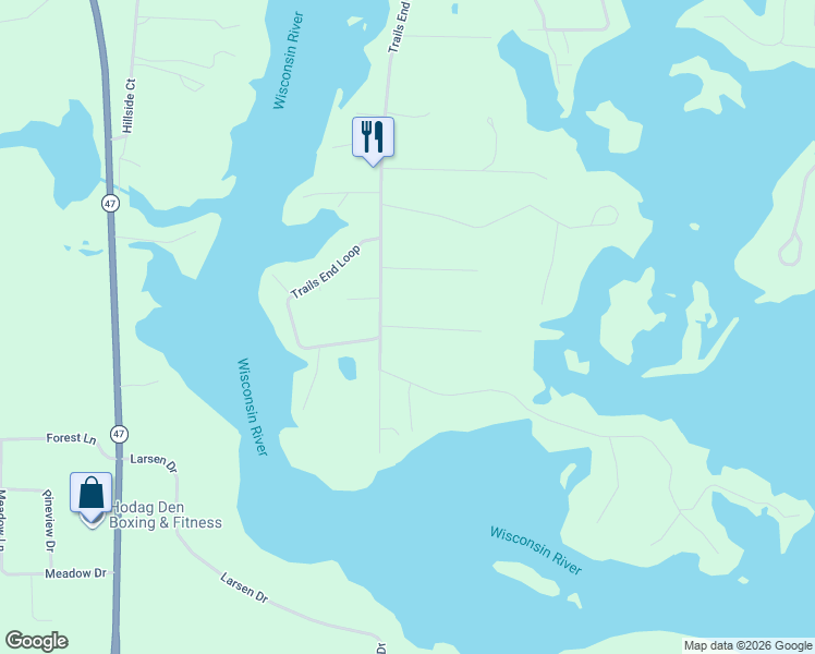 map of restaurants, bars, coffee shops, grocery stores, and more near 5638 Wood Park Drive in Rhinelander