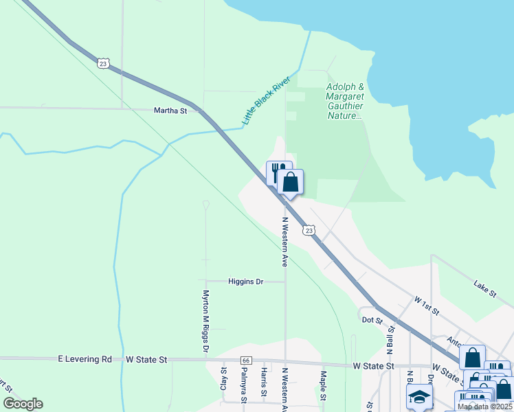 map of restaurants, bars, coffee shops, grocery stores, and more near 1327 Mackinaw Avenue in Cheboygan