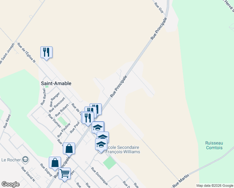 map of restaurants, bars, coffee shops, grocery stores, and more near 1118 Rue Principale in Saint-Amable