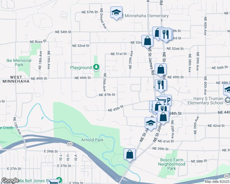 map of restaurants, bars, coffee shops, grocery stores, and more near 2712 Northeast 47th Street in Vancouver