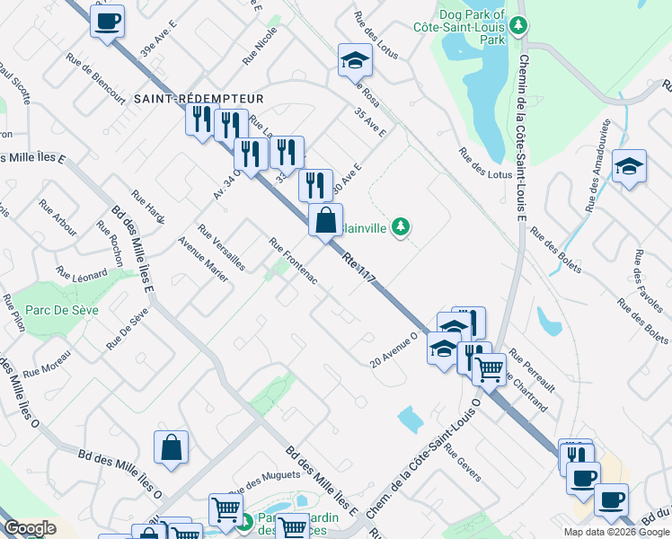 map of restaurants, bars, coffee shops, grocery stores, and more near 519 Boulevard Curé-Labelle in Blainville
