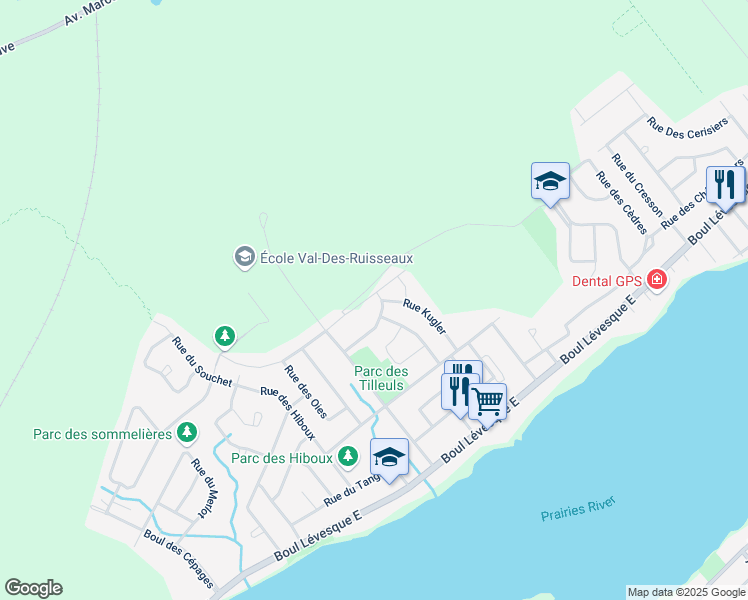 map of restaurants, bars, coffee shops, grocery stores, and more near 7460 Avenue des Trembles in Laval