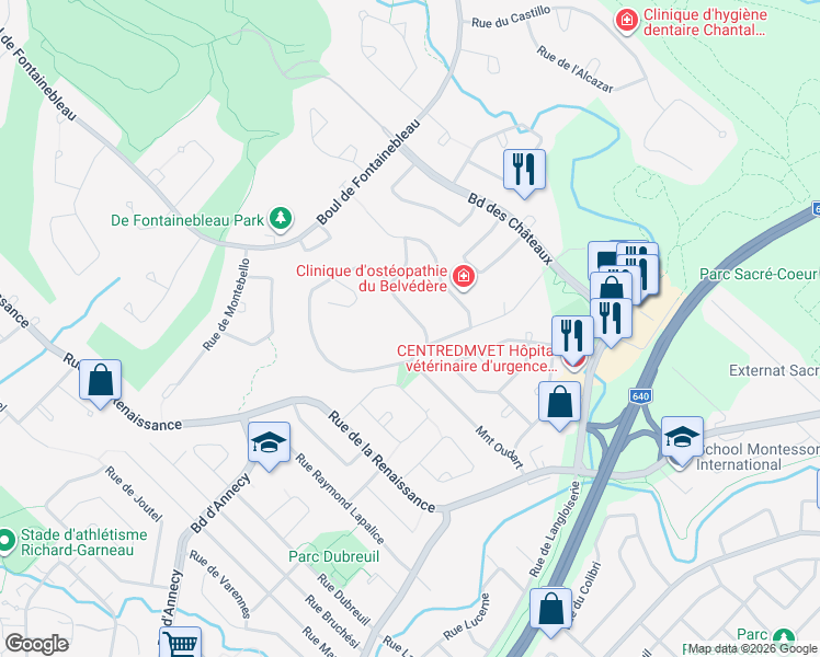 map of restaurants, bars, coffee shops, grocery stores, and more near 4 Rue Marcel Giguère in Blainville