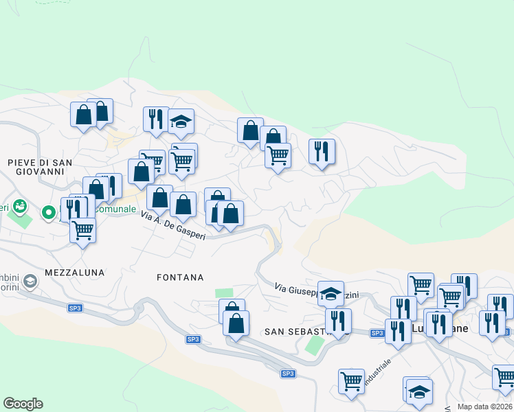 map of restaurants, bars, coffee shops, grocery stores, and more near 30A Via Giuseppe Verginella in Lumezzane