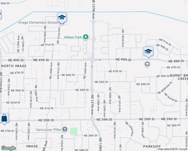 map of restaurants, bars, coffee shops, grocery stores, and more near 4601 Northeast 137th Avenue in Vancouver