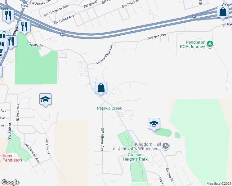 map of restaurants, bars, coffee shops, grocery stores, and more near 1306 Southwest 12th Court in Pendleton