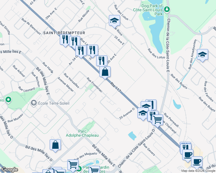 map of restaurants, bars, coffee shops, grocery stores, and more near 519 Boulevard Curé-Labelle in Blainville