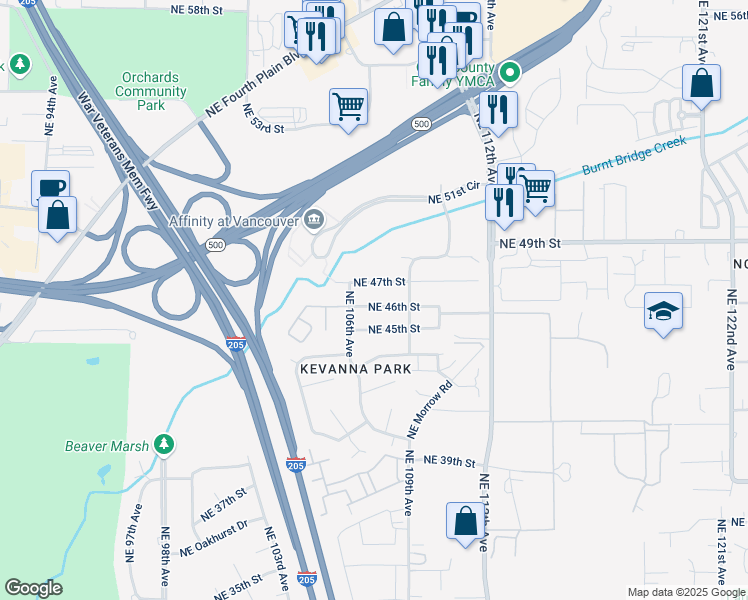 map of restaurants, bars, coffee shops, grocery stores, and more near 10700 Northeast 46th Street in Vancouver