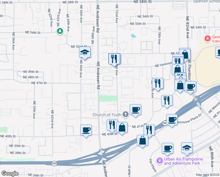 map of restaurants, bars, coffee shops, grocery stores, and more near 4714 Northeast 72nd Avenue in Vancouver