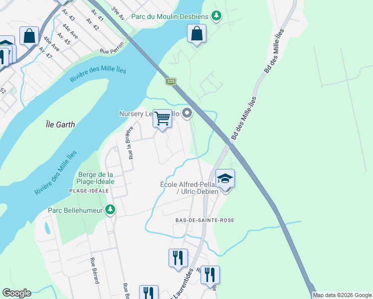 map of restaurants, bars, coffee shops, grocery stores, and more near 8377 Rue Bellecombe in Laval