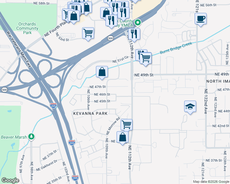 map of restaurants, bars, coffee shops, grocery stores, and more near 10914 Northeast 46th Street in Vancouver