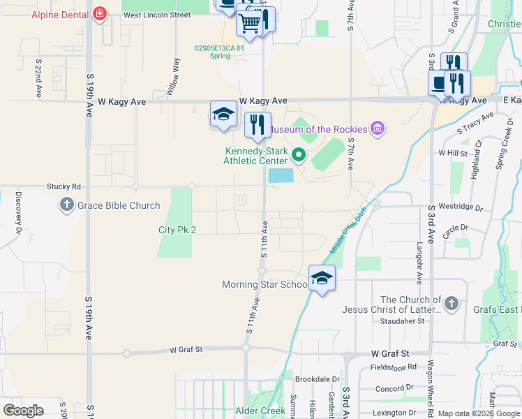map of restaurants, bars, coffee shops, grocery stores, and more near 2345 South 11th Avenue in Bozeman