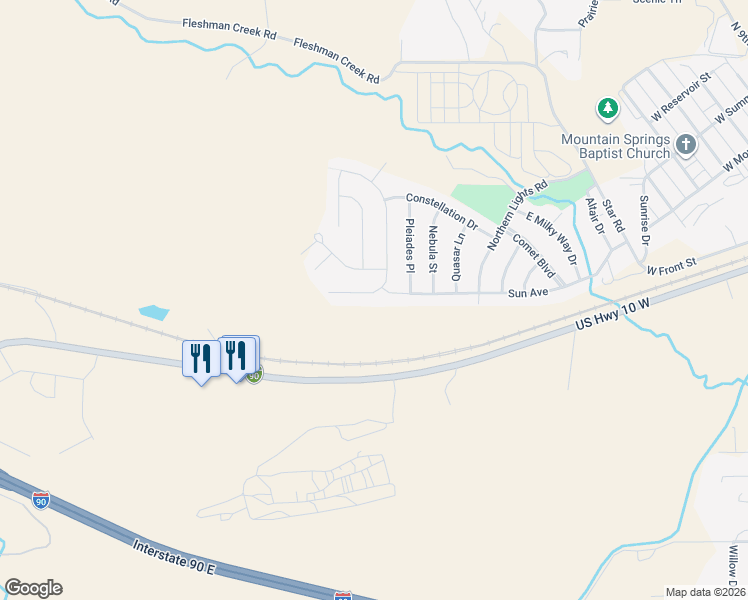 map of restaurants, bars, coffee shops, grocery stores, and more near 2611 Meriwether Drive East in Livingston