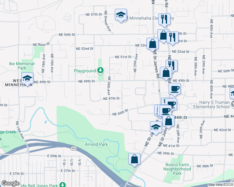 map of restaurants, bars, coffee shops, grocery stores, and more near 2712 Northeast 47th Street in Vancouver
