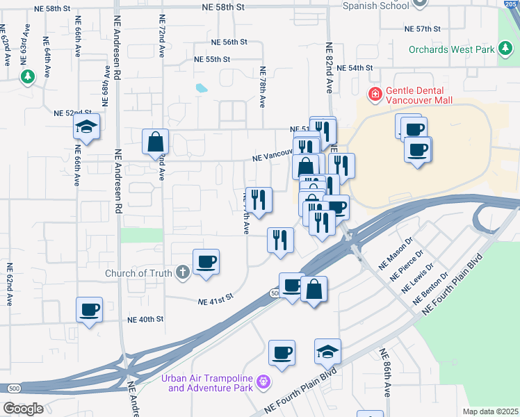 map of restaurants, bars, coffee shops, grocery stores, and more near 4601 Northeast 77th Avenue in Vancouver
