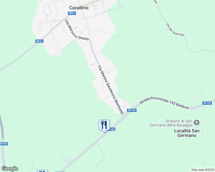map of restaurants, bars, coffee shops, grocery stores, and more near 132 Via Martire Gaudenzio Martinetti in Cavallirio
