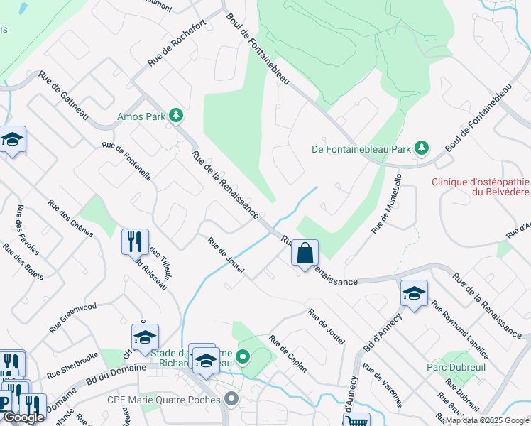 map of restaurants, bars, coffee shops, grocery stores, and more near Rue de la Renaissance in Blainville