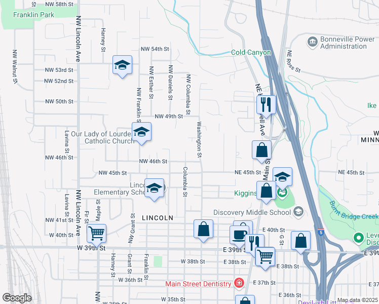 map of restaurants, bars, coffee shops, grocery stores, and more near 7957 Columbia Street in Vancouver
