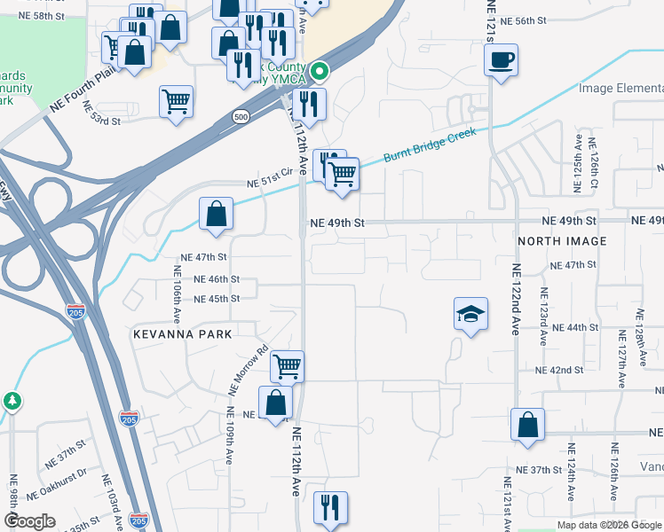 map of restaurants, bars, coffee shops, grocery stores, and more near 4619 Northeast 112th Avenue in Vancouver
