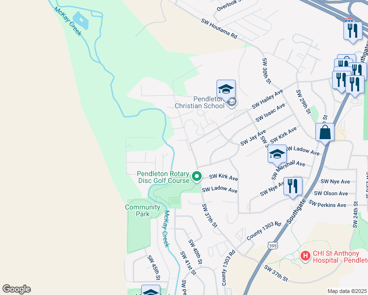 map of restaurants, bars, coffee shops, grocery stores, and more near 707 Southwest 37th Street in Pendleton