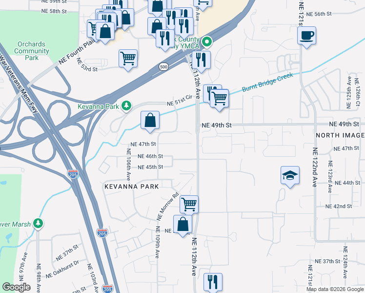 map of restaurants, bars, coffee shops, grocery stores, and more near 11023 Northeast 47th Street in Vancouver