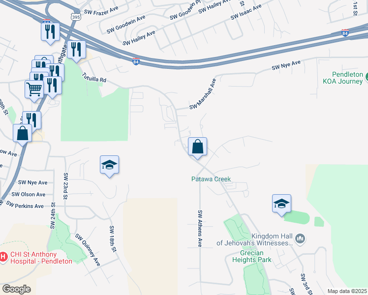 map of restaurants, bars, coffee shops, grocery stores, and more near 1250 Tutuilla Road in Pendleton