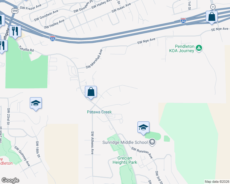 map of restaurants, bars, coffee shops, grocery stores, and more near 1313 Southwest 11th Court in Pendleton