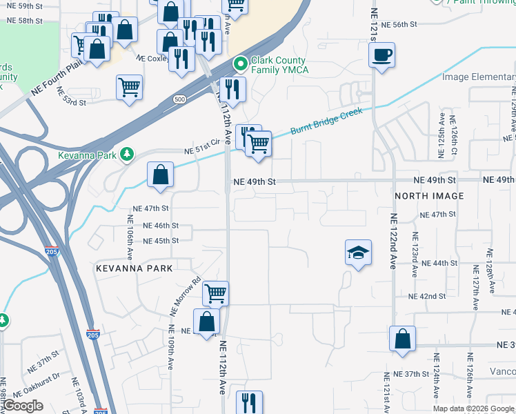 map of restaurants, bars, coffee shops, grocery stores, and more near 4619 Northeast 112th Avenue in Vancouver