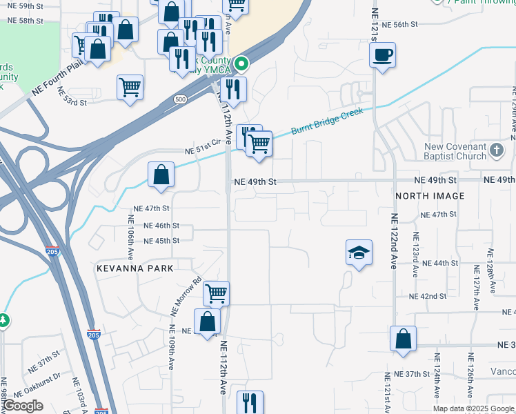 map of restaurants, bars, coffee shops, grocery stores, and more near 4619 Northeast 112th Avenue in Vancouver