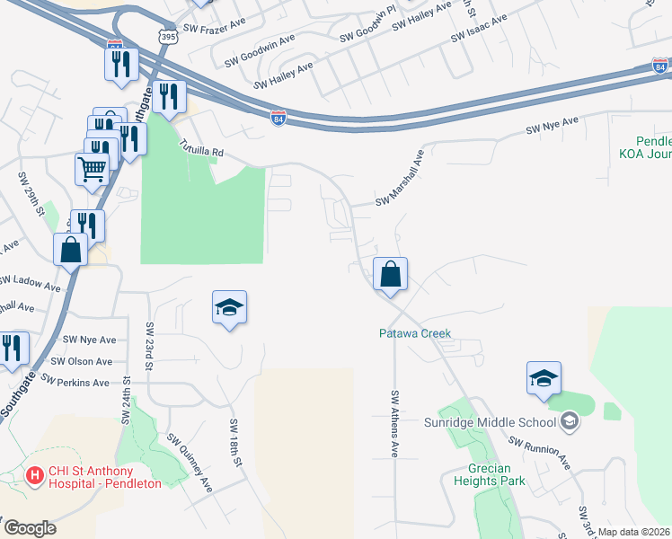 map of restaurants, bars, coffee shops, grocery stores, and more near 1251 Tutuilla Road in Pendleton