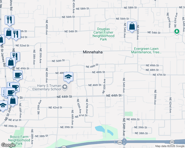 map of restaurants, bars, coffee shops, grocery stores, and more near 4717 Northeast 47th Street in Vancouver