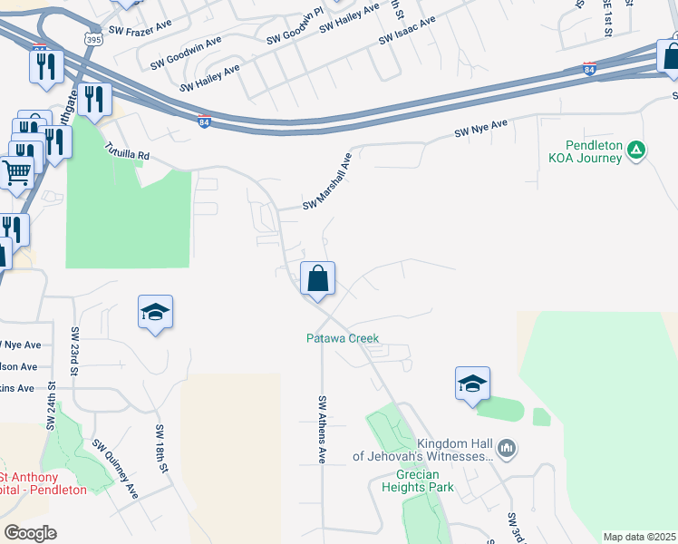 map of restaurants, bars, coffee shops, grocery stores, and more near 1203 Southwest Nye Avenue in Pendleton