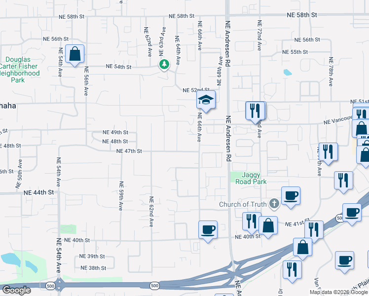 map of restaurants, bars, coffee shops, grocery stores, and more near 6500 Northeast 47th Street in Vancouver