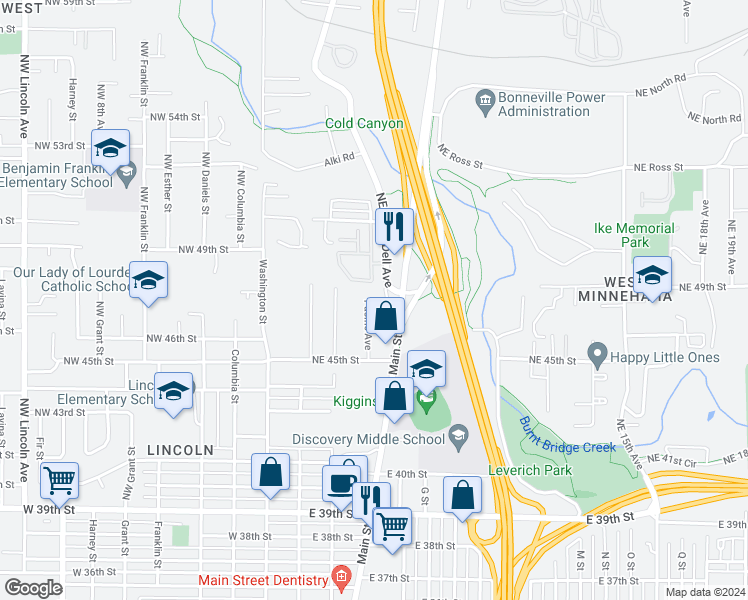 map of restaurants, bars, coffee shops, grocery stores, and more near 4713 Northeast Pacific Avenue in Vancouver