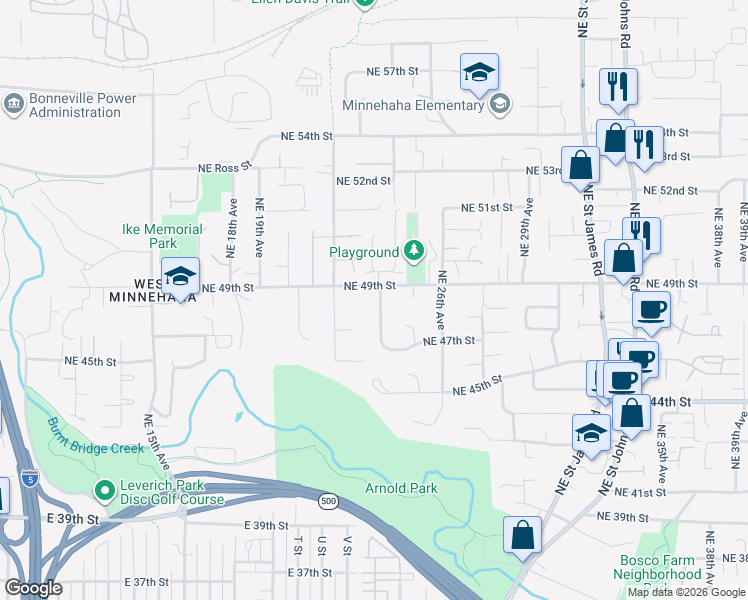 map of restaurants, bars, coffee shops, grocery stores, and more near 2249 Northeast 50th Circle in Vancouver