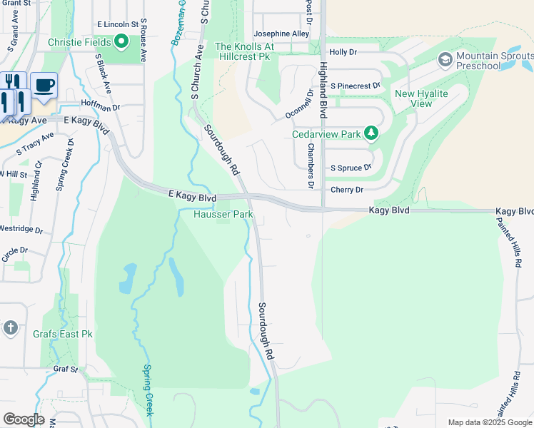 map of restaurants, bars, coffee shops, grocery stores, and more near 2220 Sourdough Road in Bozeman