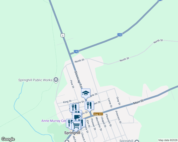 map of restaurants, bars, coffee shops, grocery stores, and more near 80 Wolsley Street in Springhill