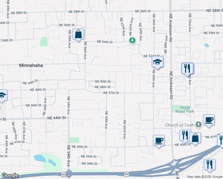 map of restaurants, bars, coffee shops, grocery stores, and more near 4813 Northeast 60th Avenue in Vancouver