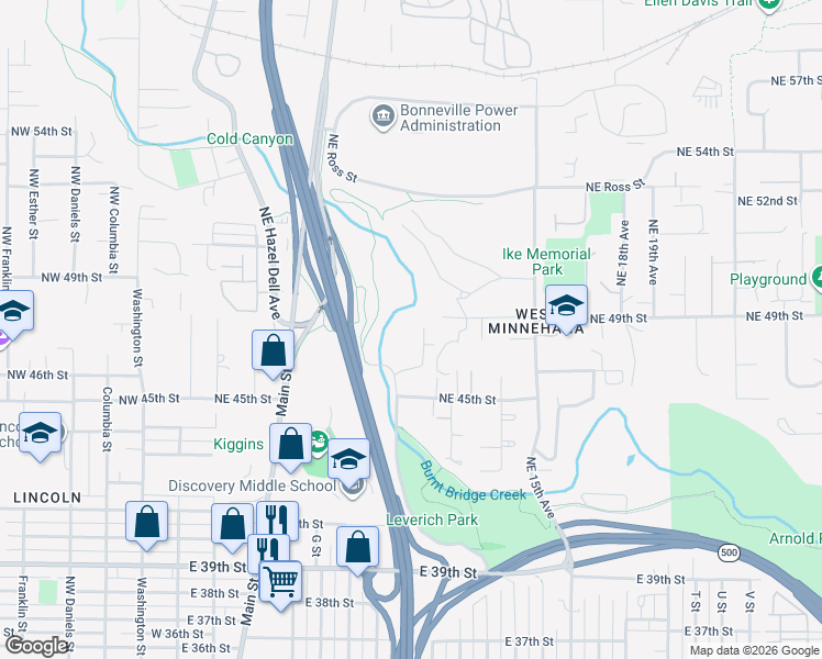 map of restaurants, bars, coffee shops, grocery stores, and more near 4811 Northeast Leverich Court in Vancouver