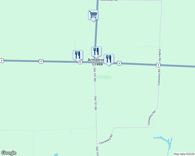 map of restaurants, bars, coffee shops, grocery stores, and more near 7860 Old 101 Road in Armstrong Creek