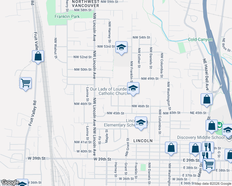 map of restaurants, bars, coffee shops, grocery stores, and more near 4715 Northwest Grant Street in Vancouver