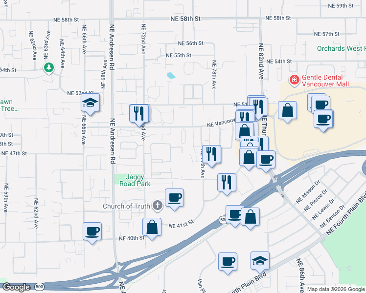 map of restaurants, bars, coffee shops, grocery stores, and more near 4701 Northeast 72nd Avenue in Vancouver