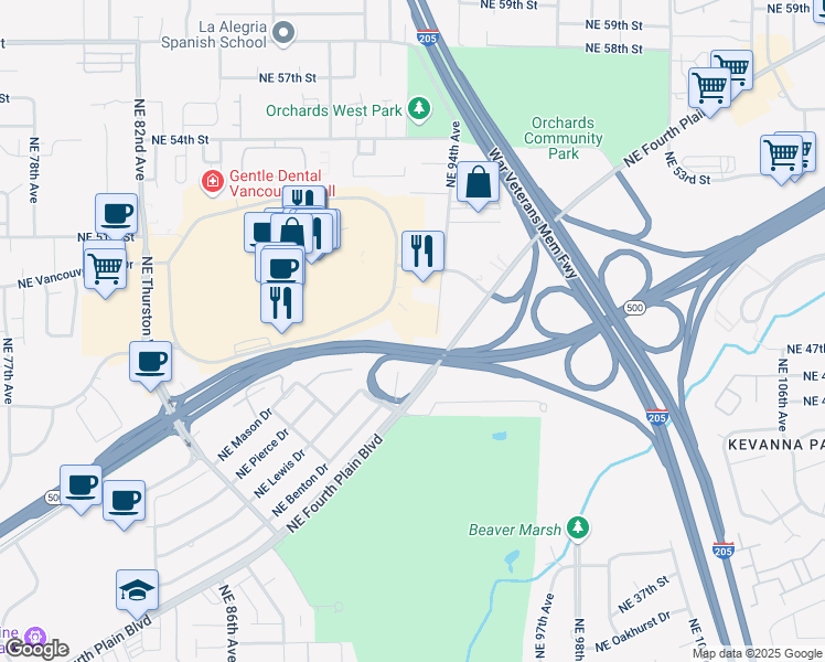 map of restaurants, bars, coffee shops, grocery stores, and more near 4714 Northeast 94th Avenue in Vancouver