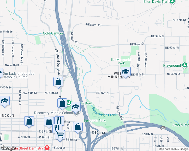 map of restaurants, bars, coffee shops, grocery stores, and more near 4811 Northeast Leverich Court in Vancouver