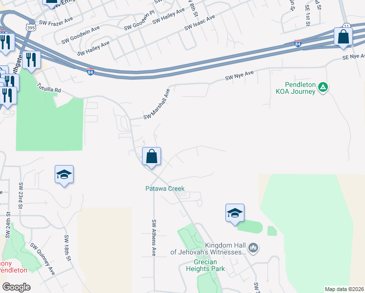 map of restaurants, bars, coffee shops, grocery stores, and more near 1003 Southwest Nye Avenue in Pendleton