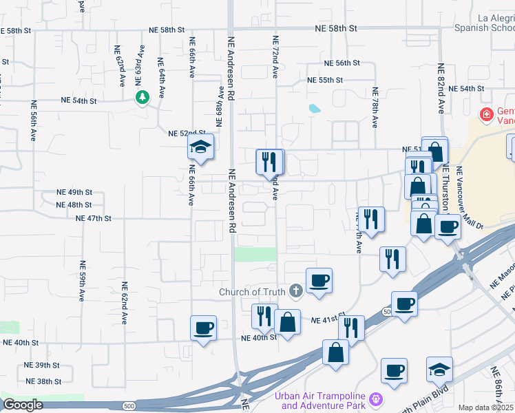 map of restaurants, bars, coffee shops, grocery stores, and more near 7017 Northeast Vancouver Mall Drive in Vancouver