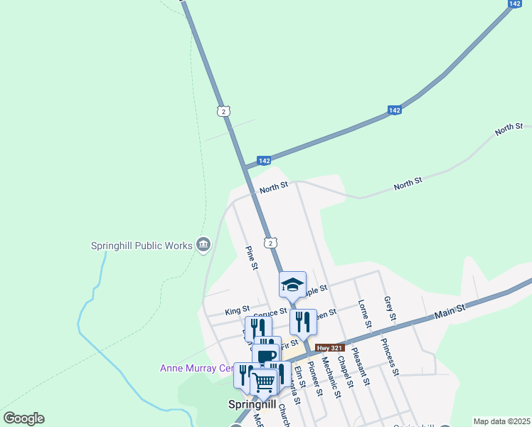 map of restaurants, bars, coffee shops, grocery stores, and more near 73 Junction Road in Springhill