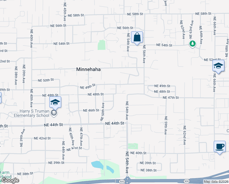 map of restaurants, bars, coffee shops, grocery stores, and more near 5114 Northeast 48th Street in Vancouver