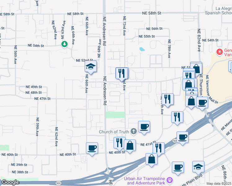 map of restaurants, bars, coffee shops, grocery stores, and more near 4714 Northeast 72nd Avenue in Vancouver