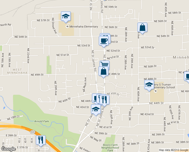 map of restaurants, bars, coffee shops, grocery stores, and more near 3306 Northeast 49th Street in Vancouver